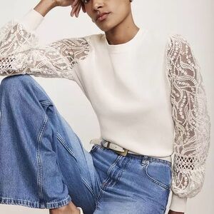 Elegant White Lace Sleeve Sweater